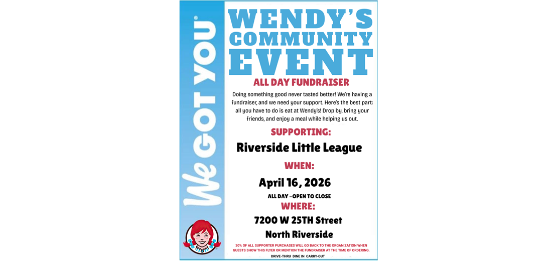 RLL All-Day Fundraiser at Wendy's North Riverside on April 16, 2026!
